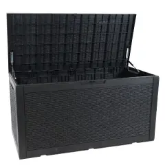 Sunnydaze Outdoor Deck and Patio Storage Box with Rattan Design - 100 Gal. - Phantom Gray