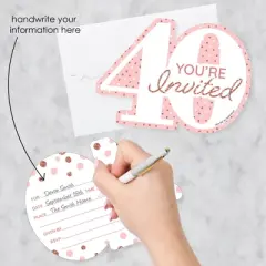 Big Dot of Happiness 40th Pink Rose Gold Birthday - Shaped Fill-In Invitations - Happy Birthday Party Invitation Cards with Envelopes - Set of 12