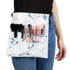 Okuna Outpost PU Leather Makeup Brush Belt & Organizer for Professional Cosmetic Artist with 22 Pockets, White Marble