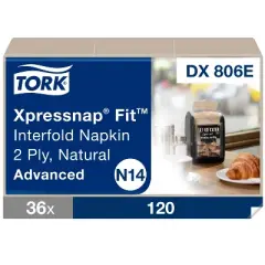 Tork Xpressnap Fit Interfold Dispenser Napkins, 2-Ply, 6.5 x 8.39, Natural, 120/Pack, 36 Packs/Carton