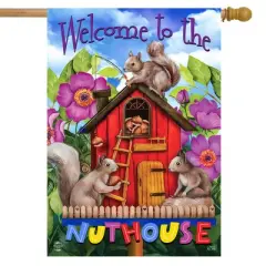 Spring Nuthouse House Flag Squirrels Humor 28" x 40" Briarwood Lane