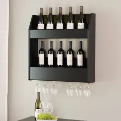 2 Tier Floating Wine and Liquor Rack Black - Prepac
