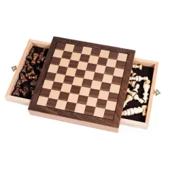 Toy Time Chess Set With Inlaid Wood Cabinet and Staunton Wood Chessmen - 9.875" x 9.875"