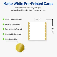 Avery Printable Square Cards, Gold Edge Dots, 2.5" x 2.5", Matte White Square Cards, Laser/Inkjet, 90ct, Great for Business Cards