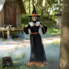 Seasonal Visions Animated Whimsical Witch Halloween Decoration - 7 ft - Black