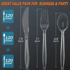 Itopfox 360 Count Plastic Silverware Set, Heavy Duty Disposable Cutlery, Heat Resistant & BPA Free Forks Spoons Knives, Premium Clear Utensils