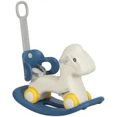 Yinvani 4 in 1 Rocking Horse for Toddles 2-5 Years, Baby Ride on Horse with Detachable Push Handle & Balance Board, Blue