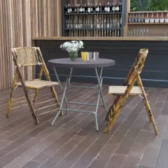 Flash Furniture 2.6-Foot Round Brown Rattan Plastic Folding Table