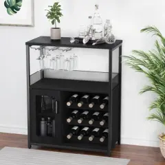 WATARRAN Coffee Bar Cabinet with Wine Rack and Glass Holder, Kitchen Sideboard Buffet Cabinet with Wine Rack Storage