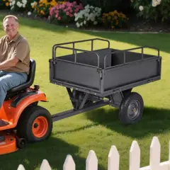 VEVOR Garden Utility Trailer, 10 Cu. Ft & 500lbs Capacity, ATV UTV Hauling Trailer, Tow Behind Steel Dump Cart with 14" Tires, Hand Pull, Black