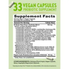 Raw Flora Probiotic with Prebiotics | 60 Billion CFU | 33 Vegan Capsules | by Nature's Truth