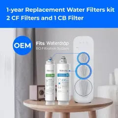 Waterdrop G3 Replacement Filter 1-Year Combo, Pack of 2 WD-G3-CF Filters and 1 WD-G3-CB Filter