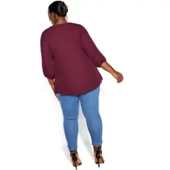 Women's Plus Size Fashionable Fling Elbow Sleeve Top - bordeaux| CITY CHIC