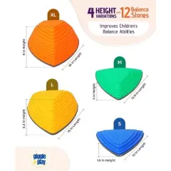 Giggle & Play | 12 Kids Balance Stepping Stones , Indoor and Outdoor Play , Non Slip