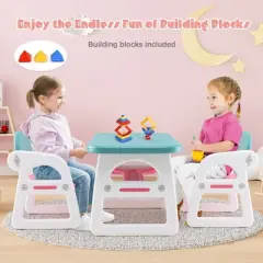 Costway 3-Piece Kids Table and Chair Set Toddler Activity Study Desk with  Building Blocks