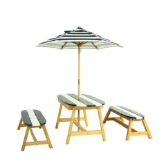 TopComfy Seating Sets Kids Picnic Table with Umbrella Outdoor Indoor Fun for Kid Room Living Room, Blue and White Stripes, 45.08"*25.79"*6.89"