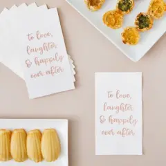 Sparkle and Bash 100 Pack White Wedding Dinner Napkins, To Love, Laughter and Happily Ever After, 4 x 8 In