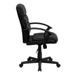 Mid-Back LeatherSoft Swivel Task Office Chair with Accent Divided Back and Arms Black Leather - Flash Furniture