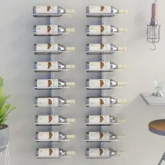 vidaXL Wall Mounted Wine Rack for 9 Bottles in White Iron - Stylish and Durable Beverage Storage Solution for Modern Kitchen, Pantry, or Bar