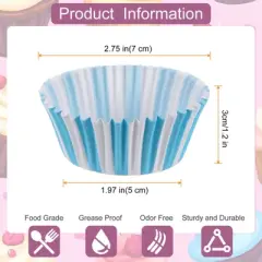 Unique Bargains Greaseproof Standard Size Stripe Cupcake Liners Papers Baking Cups 2" x 1.2" 100 Pcs
