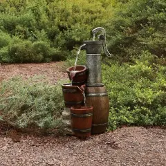 24" Vintage Barrel Water Pump With Buckets Fountain - Alpine Corporation