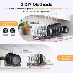 DOMETOUR 2 Pack Expandable Pot Lid Rack Organizer, Pans Organizer Rack, Pots and Pans Organizer Rack Cookware Set Organizer