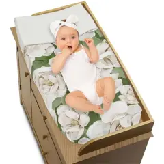 Sweet Jojo Designs Girl Changing Pad Cover Watercolor Magnolia Green and Ivory