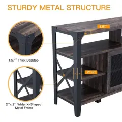 OKD Industrial Rustic 65 Inch Entertainment TV Stand with Open Sound Bar Shelf, Storage Cabinet, & Adjustable Shelves and Feet