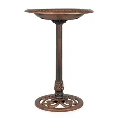 Alpine Corporation 28" Pedestal Bird Bath With Scrollwork Base & Ground Stake Bronze