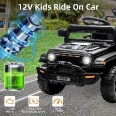 Ride On Truck Car, 12V Ride On Toy w/Parent Remote Control, 4-Wheel Spring Suspension, Led Lights, 2 Speeds, for Age 3-5