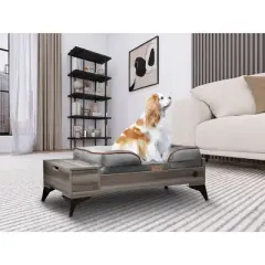 TailZzz Wyatt Wooden Pet Bed with Mattress Elevated Pet Bed  Wooden Pet Bed with Storage  Greenguard Gold Certified Wooden Pet Bed