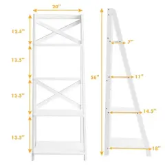 Costway Set of 2 Ladder Shelf 4-Tier Bookshelf Bookcase Storage Display Plant Leaning