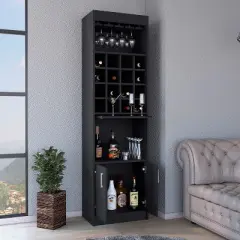 Gulches 16 Bottle Wine Rack with Glass Rack, Open Shelves, Easy Assembly Decor Not Included, Collection Items Sold Separately