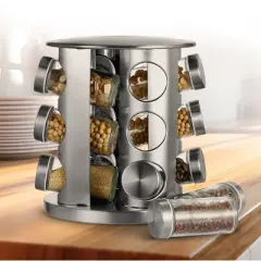 Cheer Collection Stainless Steel Countertop Revolving Organizer with 12 Spice Jars
