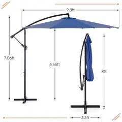 DOMETOUR 9.8FT Offset Patio Umbrella, Cantilever Outdoor Sun Shade, Easy Tilt, UV Protection for Backyard, Lawn, Garden, Pool