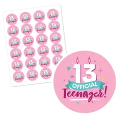 Big Dot of Happiness Girl 13th Birthday - Official Teenager Birthday Party Circle Sticker Labels - 24 Count