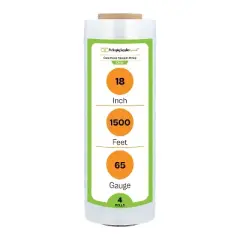 PSBM  4 Rolls 18"x1500' 65 Gauge Cast Hand Stretch Wrap Clear Bundling Shrink Film