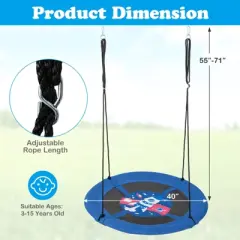 Infans Tree Swing Saucer, Flying Saucer Swing with 2 Carabiners, Adjustable Hanging Ropes, Waterproof Oxford Fabric, Blue-Rocket Pattern