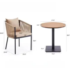 DSVIMOY Patio Accent Table Sets, 5 Pieces Outdoor Dining Set with Cushions, Patio Chair with Round Table for Lawn, Brown, 22.05"*24.41"*30.71"