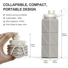 Link Collapsible 20oz Water Bottle Silicone Lightweight Foldable Portable Water Bottle Reusable Leakproof for Travel Camping Hiking Cycling & More