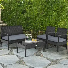 Tangkula 8PCS Patio Wicker Rattan Conversation Set Outdoor Furniture Set w/ Cushion
