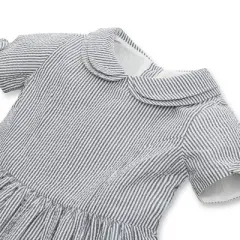 Hope & Henry Girls' Short Sleeve Peter Pan Collar Dress with Bow Details, Infant