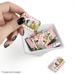 Big Dot of Happiness Girl Farm Animals - Mini Candy Bar Wrapper Stickers - Pink Barnyard Baby Shower or Birthday Party Small Favors - 40 Count