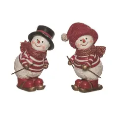 Transpac Resin Skiing Snowman Figurine Set of 2 Christmas Home Decorations for Festive Decor