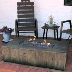 Sunnydaze Rustic Rectangular Propane Gas Fire Pit Table with Outdoor Weather-Resistant Durable Cover and Lava Rocks - 48" L - Faux Wood