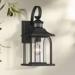 John Timberland Adaes Mission Outdoor Wall Light Fixture Textured Black Motion Sensor 14 1/4" Clear Glass for Post Exterior Barn Deck House Porch Yard