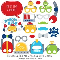 Big Dot of Happiness Gear Up Robots - Birthday Party or Baby Shower Photo Booth Props Kit - 20 Count