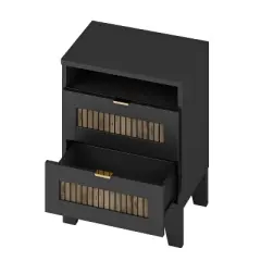 NicBex Modern Nightstand with Wooden Slat Accents,Bedside Table with Metal Handles,Night Stand with Drawers,Side Table for Bedroom,Living Room