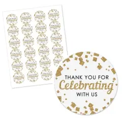 Big Dot of Happiness Thank You For Celebrating With Us - Gold - Party Circle Sticker Labels - 24 Count