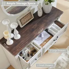 Sincido 6 Drawers Dresser for Bedroom, Farmhouse 48" Wide Dressers w/Roman Column